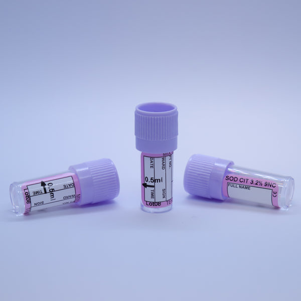 C1230 - 0.5mL Trisodium Citrate Tubes, 3.2% citrate, 9NC,  9x30mm Polystyrene